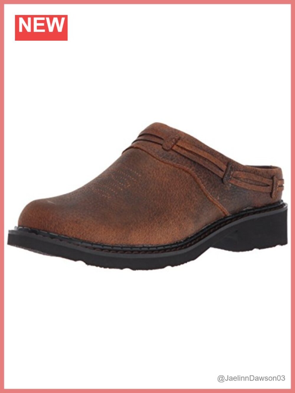 Women's Mules & Clogs - Faux Crazy Horse Leather Chunky Heel Round Toe Slip-On